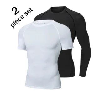 2 Pcs Men Compression Sport T Shirt Short Sleeve